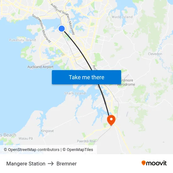 Mangere Station to Bremner map