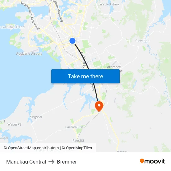 Manukau Central to Bremner map