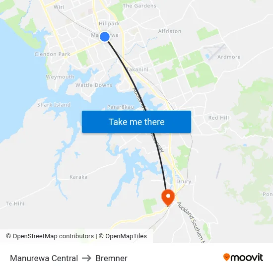 Manurewa Central to Bremner map
