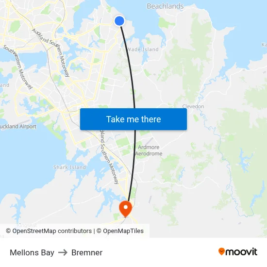 Mellons Bay to Bremner map