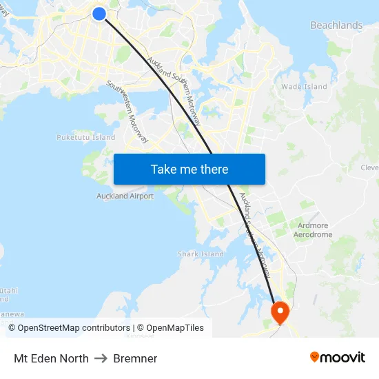 Mt Eden North to Bremner map