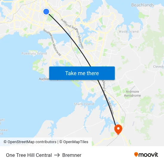 One Tree Hill Central to Bremner map