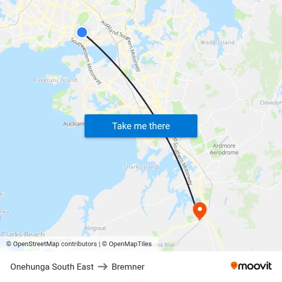 Onehunga South East to Bremner map