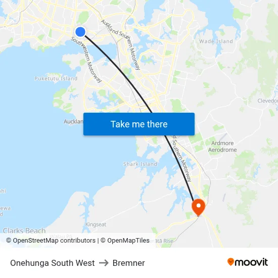 Onehunga South West to Bremner map