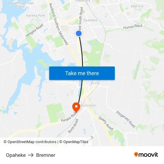 Opaheke to Bremner map