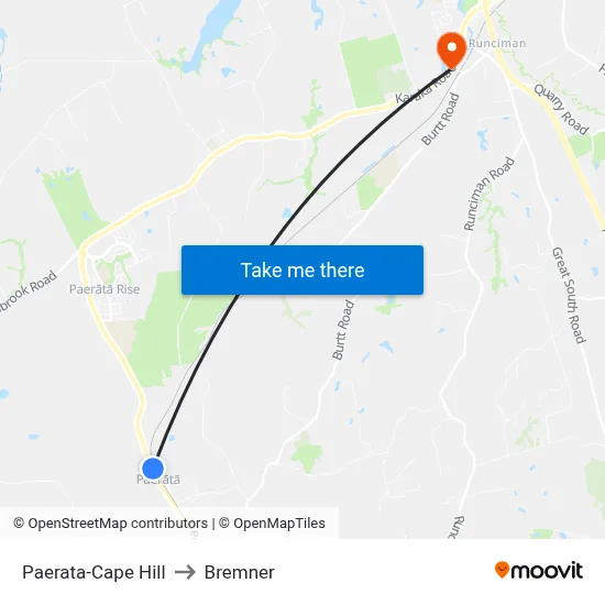 Paerata-Cape Hill to Bremner map