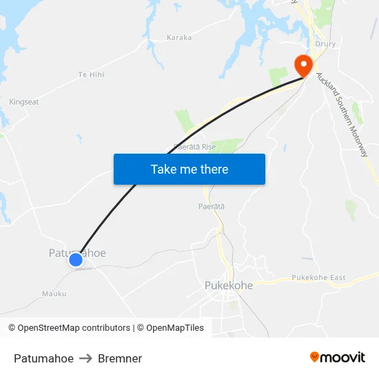 Patumahoe to Bremner map