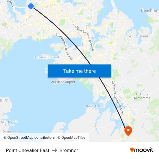 Point Chevalier East to Bremner map
