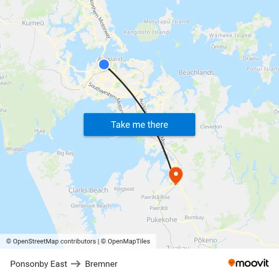 Ponsonby East to Bremner map