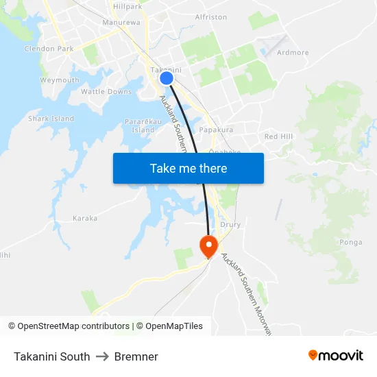 Takanini South to Bremner map