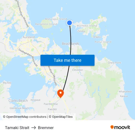 Tamaki Strait to Bremner map