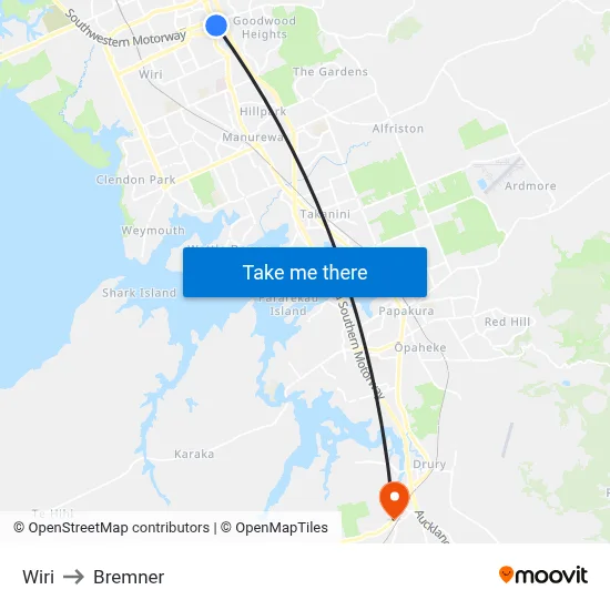 Wiri to Bremner map