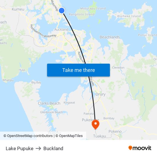 Lake Pupuke to Buckland map