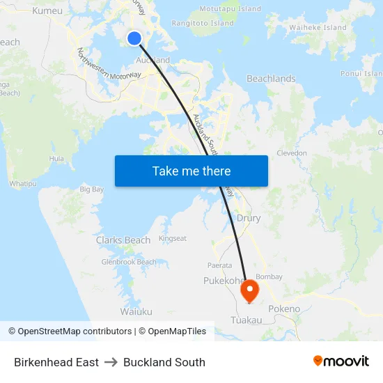 Birkenhead East to Buckland South map