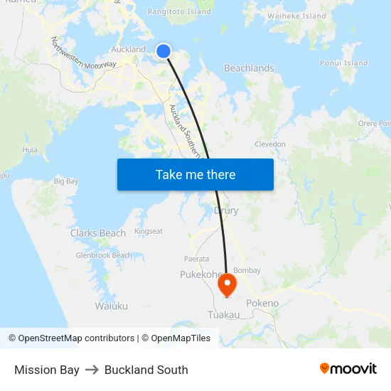 Mission Bay to Buckland South map