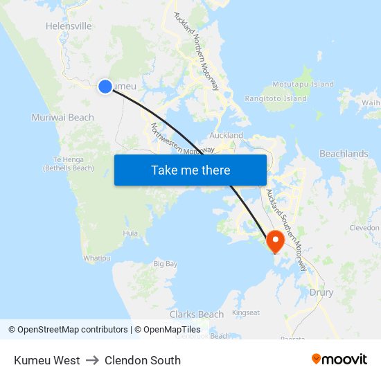 Kumeu West to Clendon South map