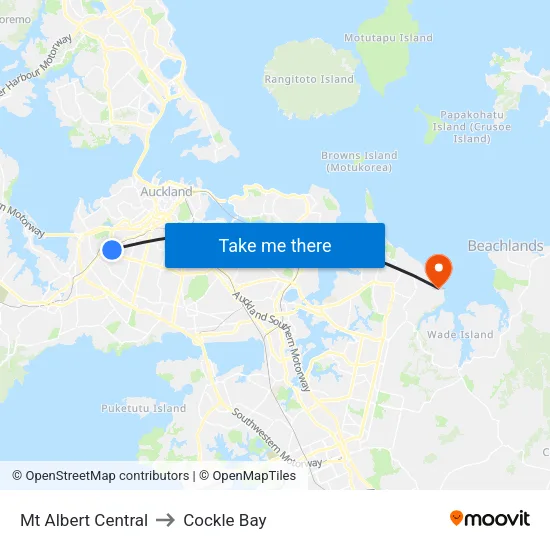 Mt Albert Central to Cockle Bay map