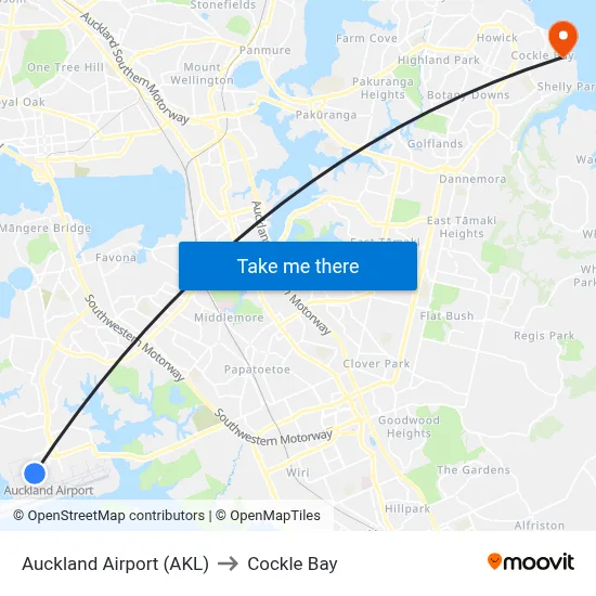 Auckland Airport (AKL) to Cockle Bay map