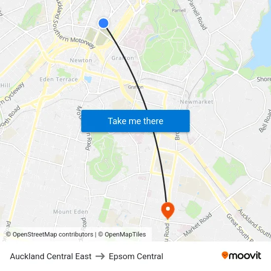 Auckland Central East to Epsom Central map