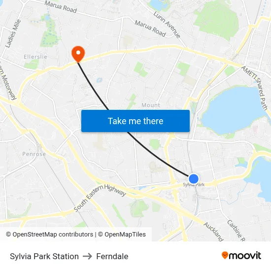 Sylvia Park Station to Ferndale map