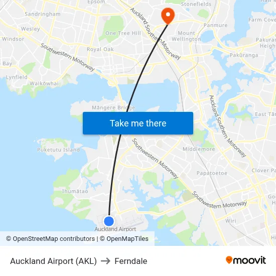 Auckland Airport (AKL) to Ferndale map