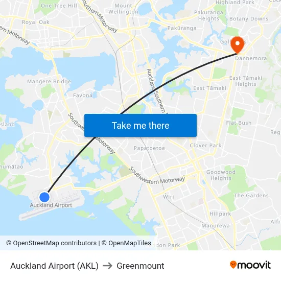 Auckland Airport (AKL) to Greenmount map