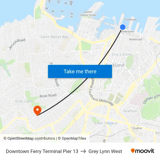 Downtown Ferry Terminal Pier 13 to Grey Lynn West map