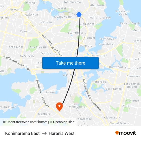 Kohimarama East to Harania West map