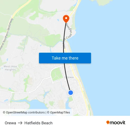 Orewa to Hatfields Beach map