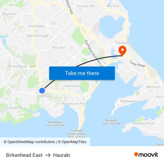 Birkenhead East to Hauraki map