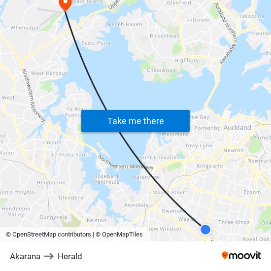 Akarana to Herald map