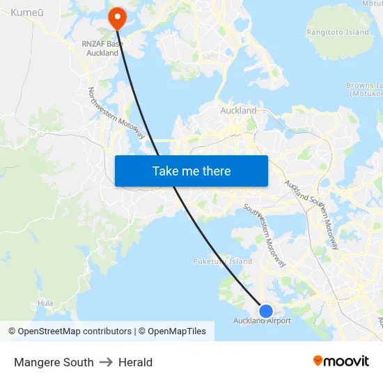Mangere South to Herald map