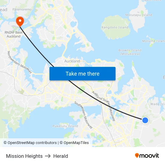 Mission Heights to Herald map