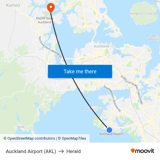Auckland Airport (AKL) to Herald map