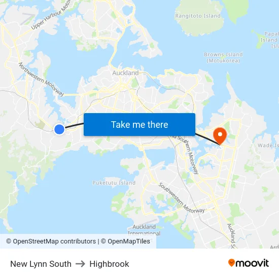 New Lynn South to Highbrook map