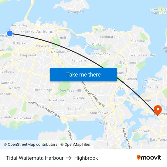Tidal-Waitemata Harbour to Highbrook map