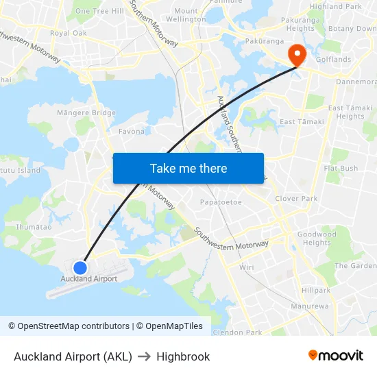 Auckland Airport (AKL) to Highbrook map