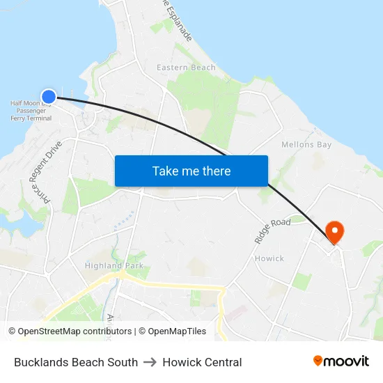 Bucklands Beach South to Howick Central map