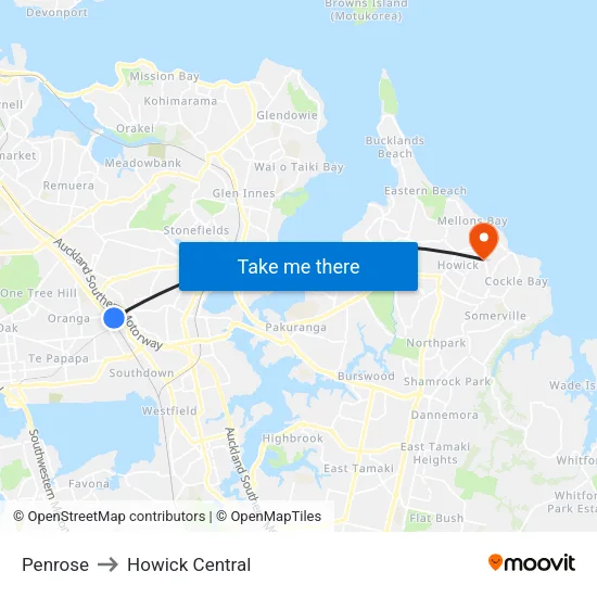 Penrose to Howick Central map
