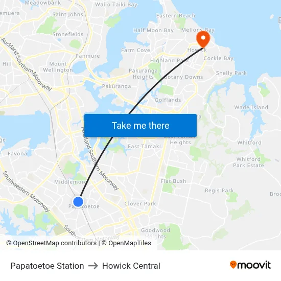 Papatoetoe Station to Howick Central map