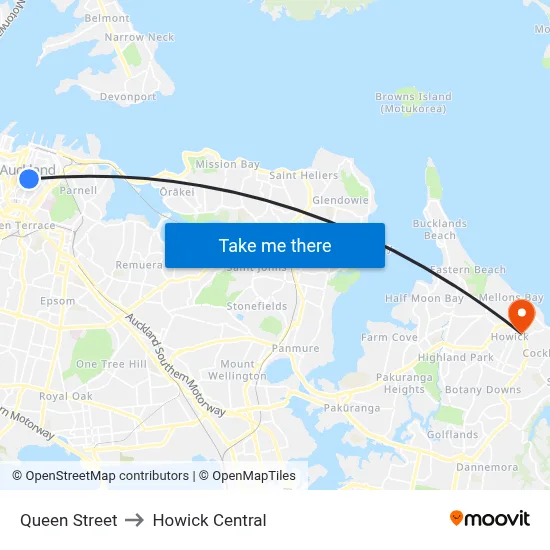 Queen Street to Howick Central map