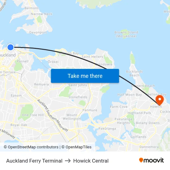 Auckland Ferry Terminal to Howick Central map