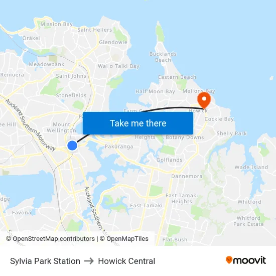 Sylvia Park Station to Howick Central map