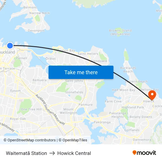 Waitematā Station to Howick Central map