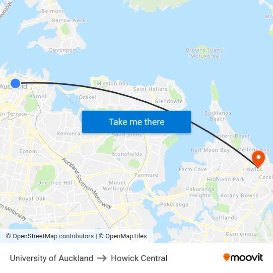 University of Auckland to Howick Central map
