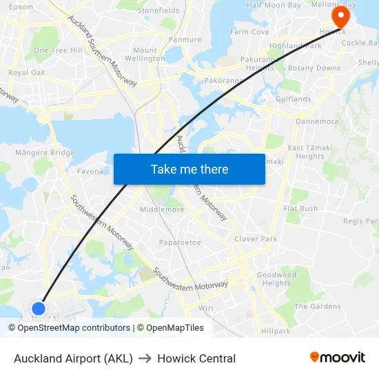 Auckland Airport (AKL) to Howick Central map