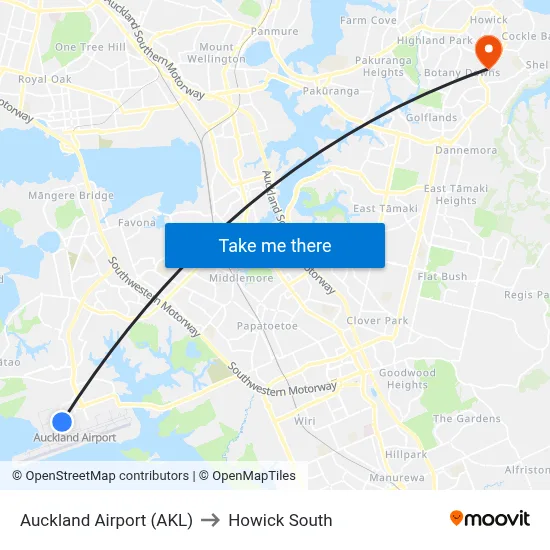 Auckland Airport (AKL) to Howick South map