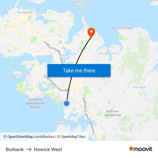 Burbank to Howick West map