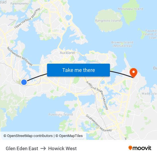 Glen Eden East to Howick West map