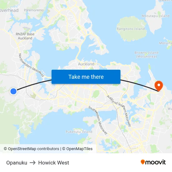 Opanuku to Howick West map